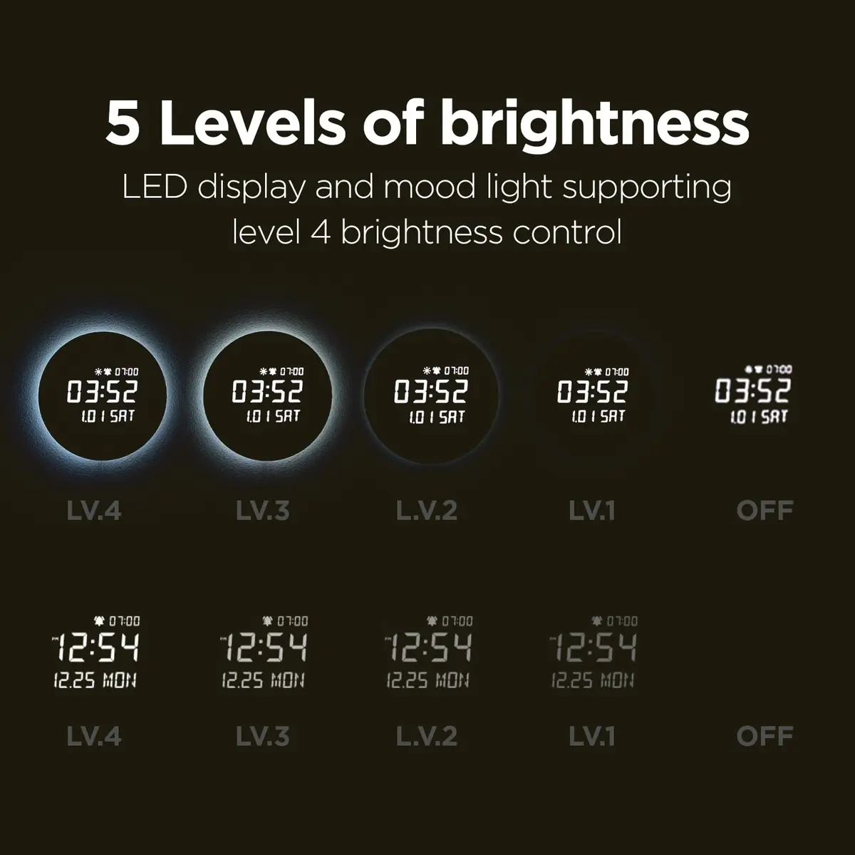 mooas Full Moon LED Silent Wooden Digital Wall Clock with Remote Control, 11.6 in (29.5 cm) Round | Sunrise Alarm & Nightlight - view 6