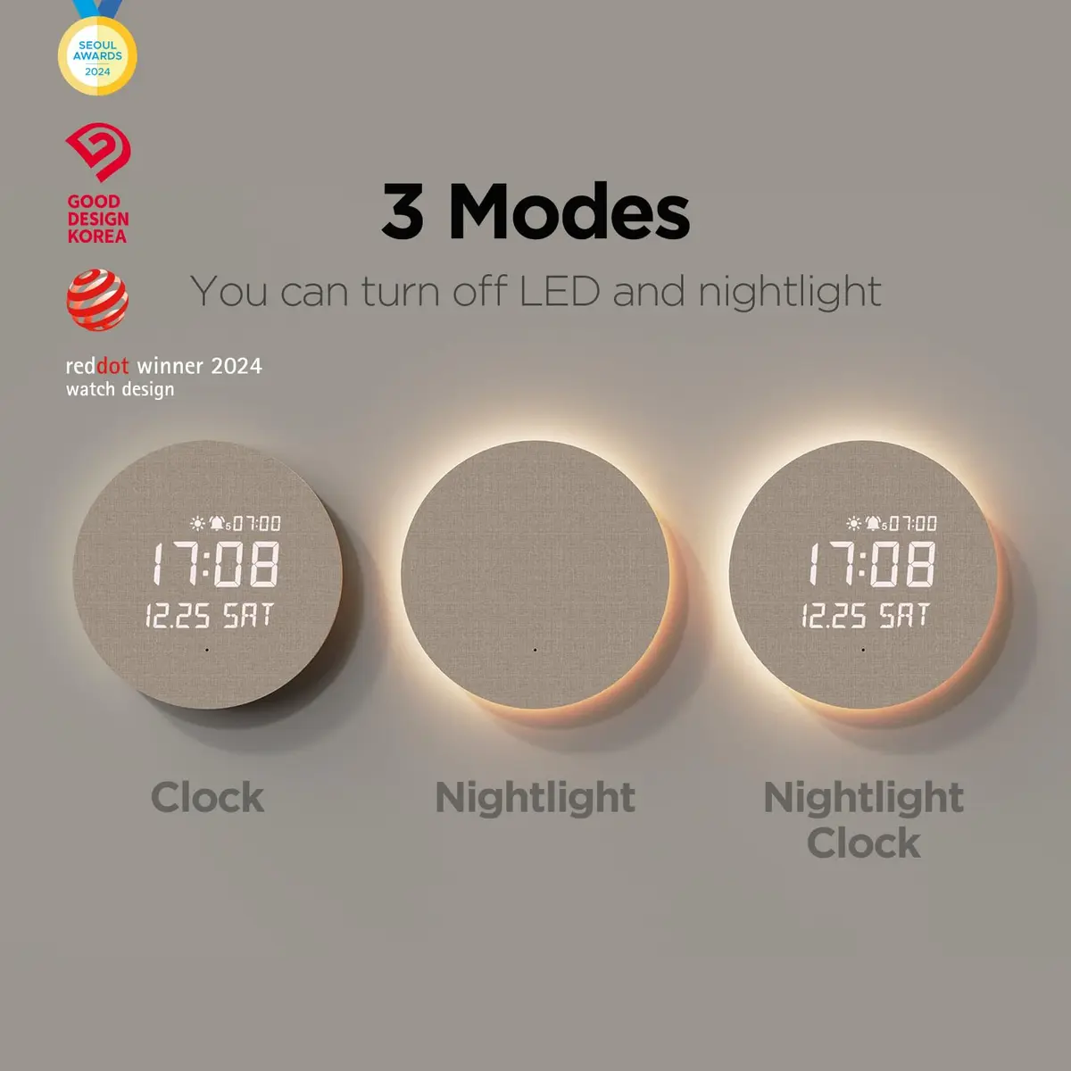 mooas Full Moon LED Silent Wooden Digital Wall Clock with Remote Control, 11.6 in (29.5 cm) Round | Sunrise Alarm & Nightlight - view 3