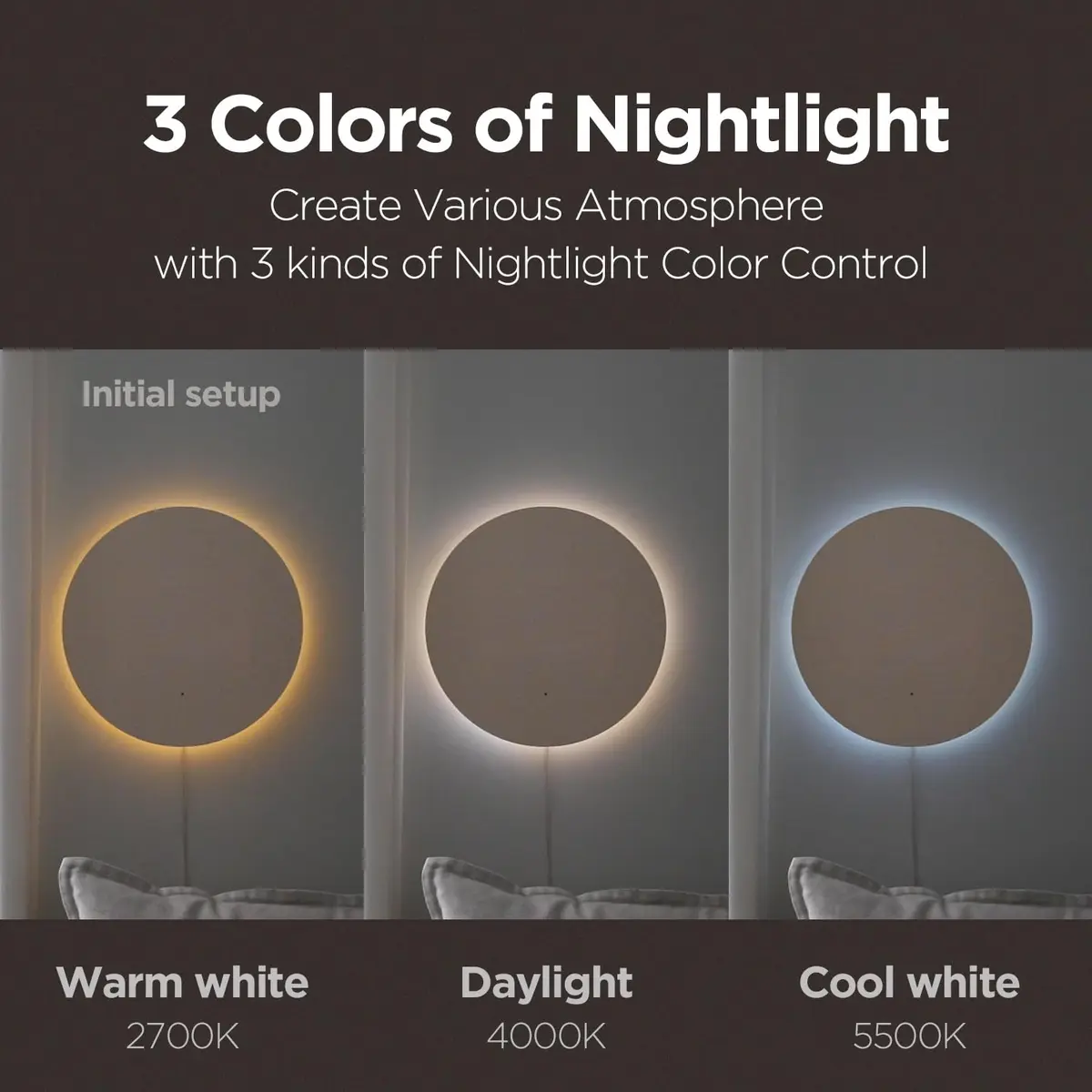 mooas Full Moon LED Silent Wooden Digital Wall Clock with Remote Control, 11.6 in (29.5 cm) Round | Sunrise Alarm & Nightlight - view 4