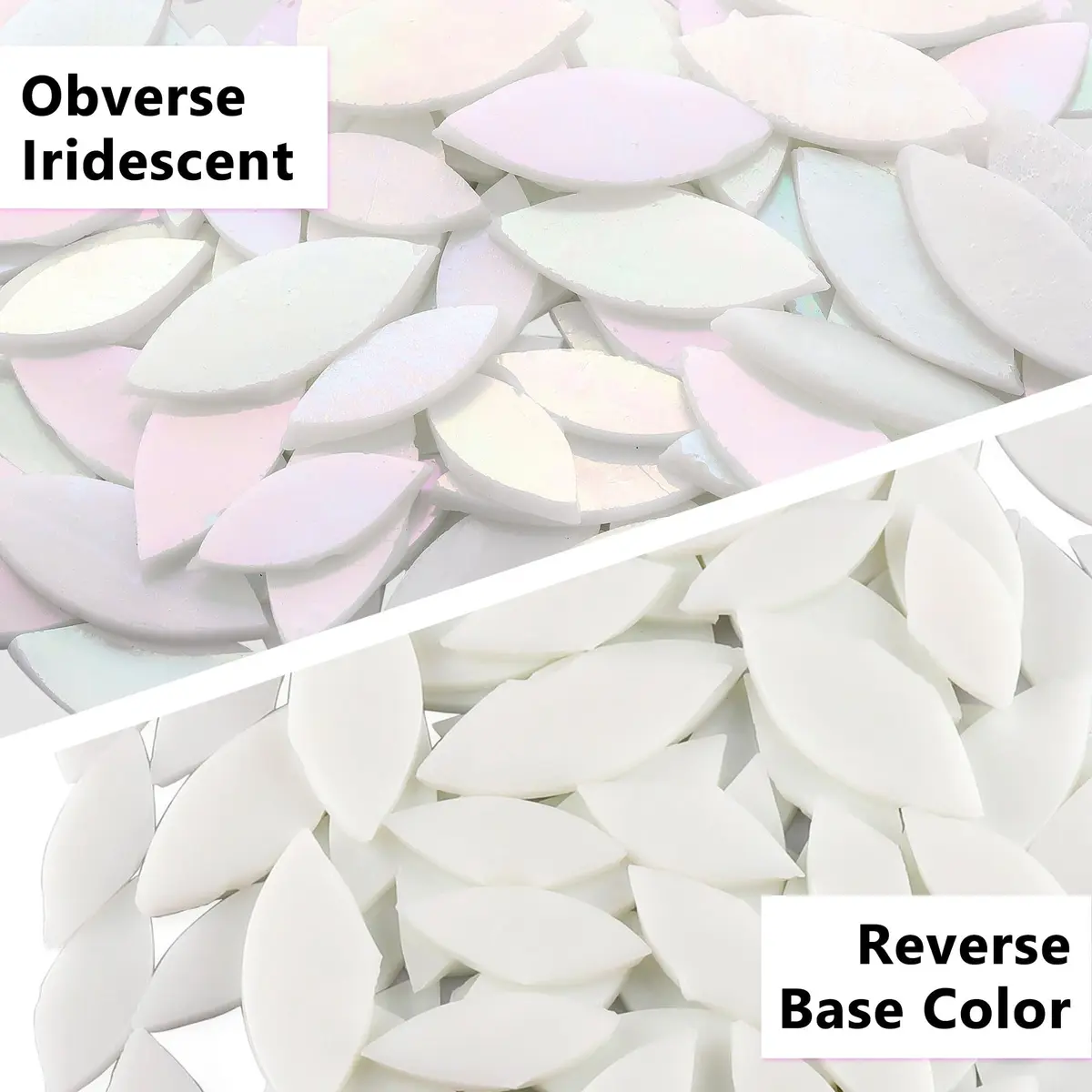 Yoption Iridescent Glass Petal Mosaic Tiles 100 Pieces | Hand-Cut White for Crafts & Home Decor - view 5