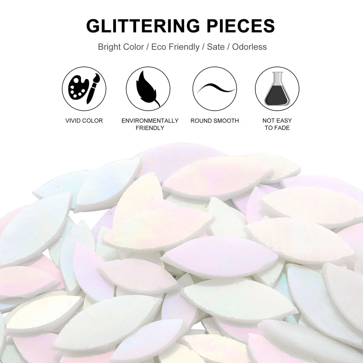 Yoption Iridescent Glass Petal Mosaic Tiles 100 Pieces | Hand-Cut White for Crafts & Home Decor - view 2