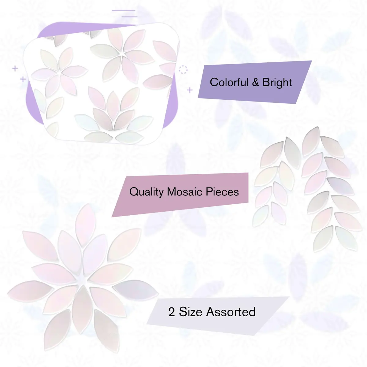 Yoption Iridescent Glass Petal Mosaic Tiles 100 Pieces | Hand-Cut White for Crafts & Home Decor - view 4