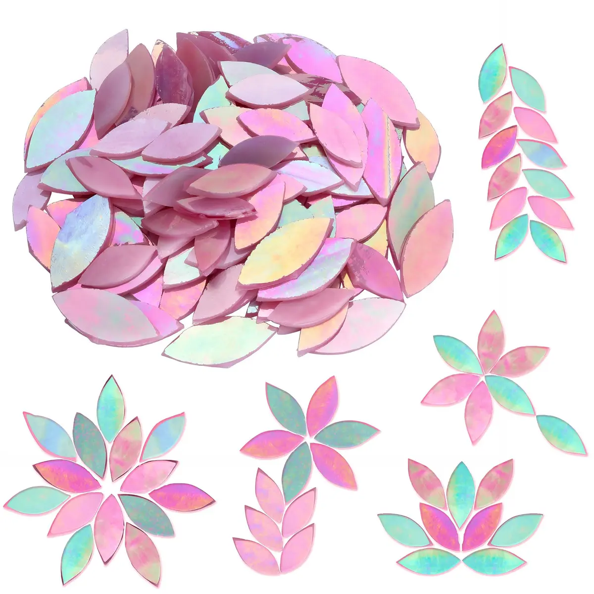 Yoption Iridescent Pink Glass Petal Mosaic Tiles | Hand-Cut Craft Tiles for Home & Crafts (1.4 x 0.6 inches) - main product image