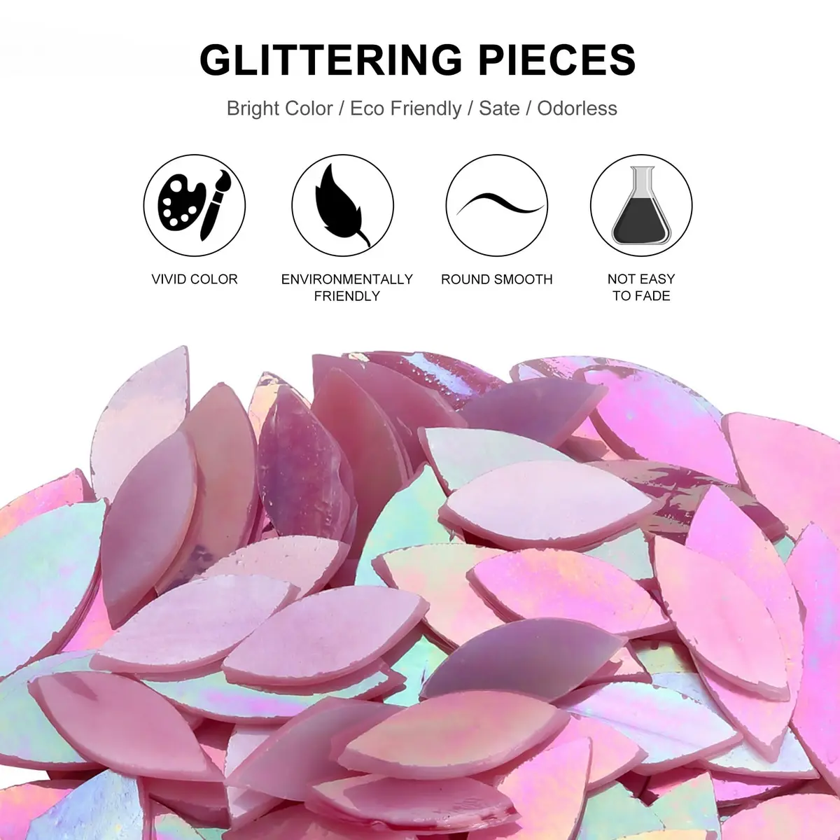 Yoption Iridescent Pink Glass Petal Mosaic Tiles | Hand-Cut Craft Tiles for Home & Crafts (1.4 x 0.6 inches) - view 2