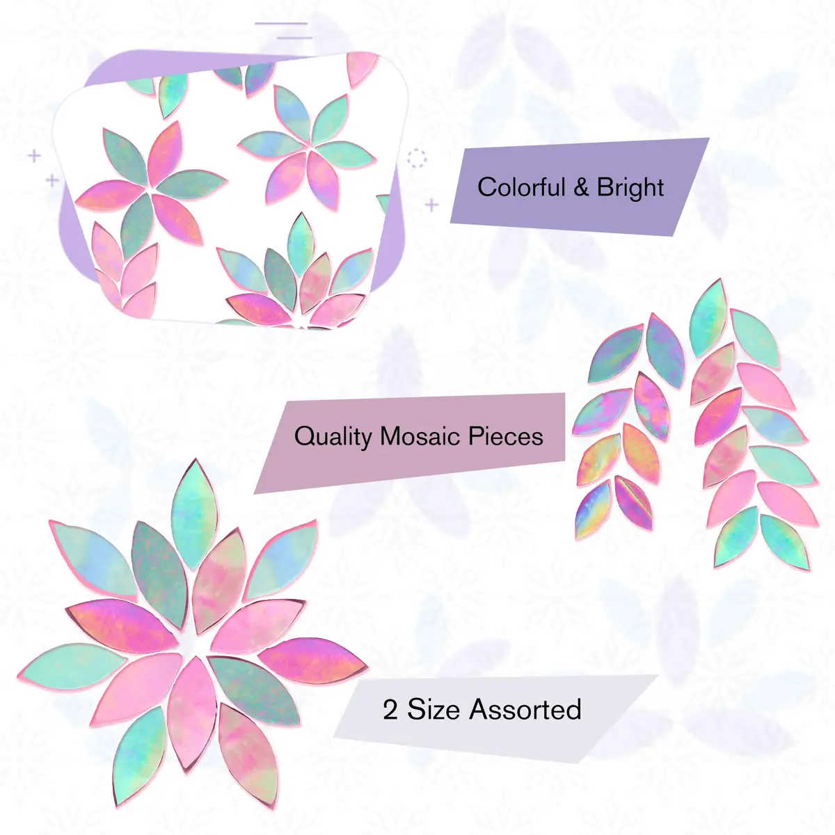Yoption Iridescent Pink Glass Petal Mosaic Tiles | Hand-Cut Craft Tiles for Home & Crafts (1.4 x 0.6 inches) - view 3