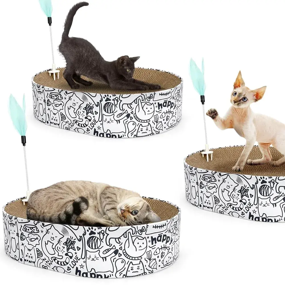 ARGOPET Oval Cat Scratcher Bed with Toy 43cm (17in) | Curved Design for Spine Support - view 5
