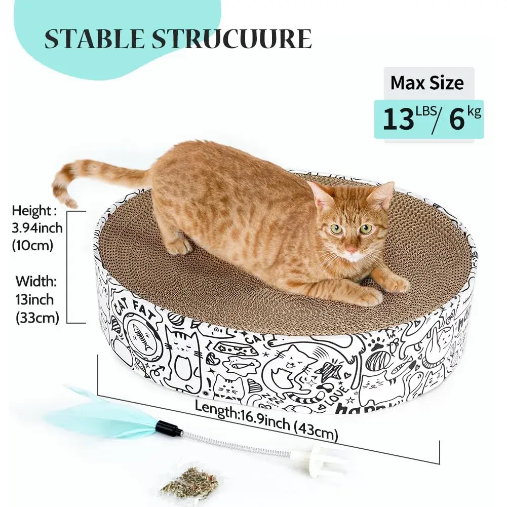ARGOPET Oval Cat Scratcher Bed with Toy 43cm (17in) | Curved Design for Spine Support - view 6