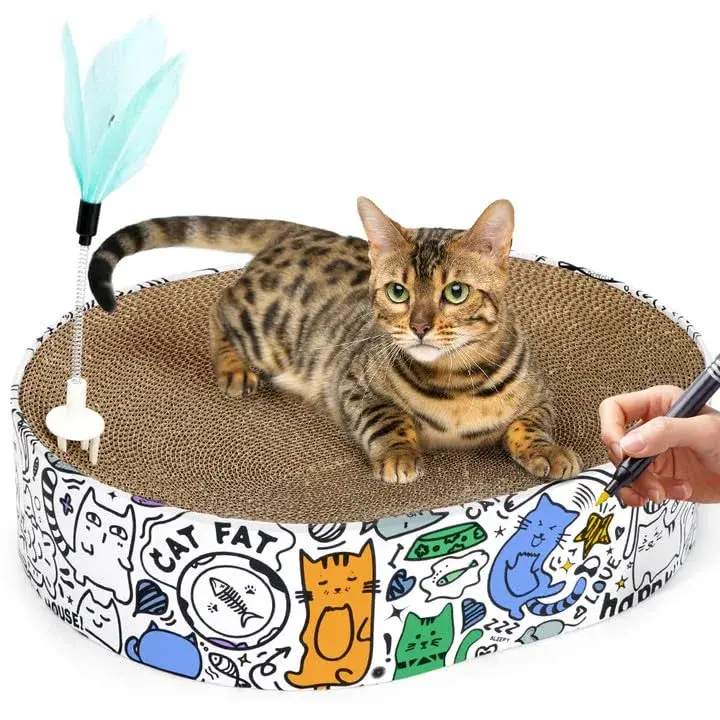 ARGOPET Oval Cat Scratcher Bed with Toy 43cm (17in) | Curved Design for Spine Support - view 2