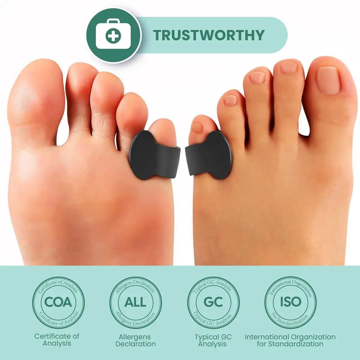 Welnove Pinky Toe Separator, 12 Pcs Black Gel Toe Spacers for Feet, Bunions, Overlapping Toes, Unisex, 1 Pack | Realign & Relieve Pressure - view 3