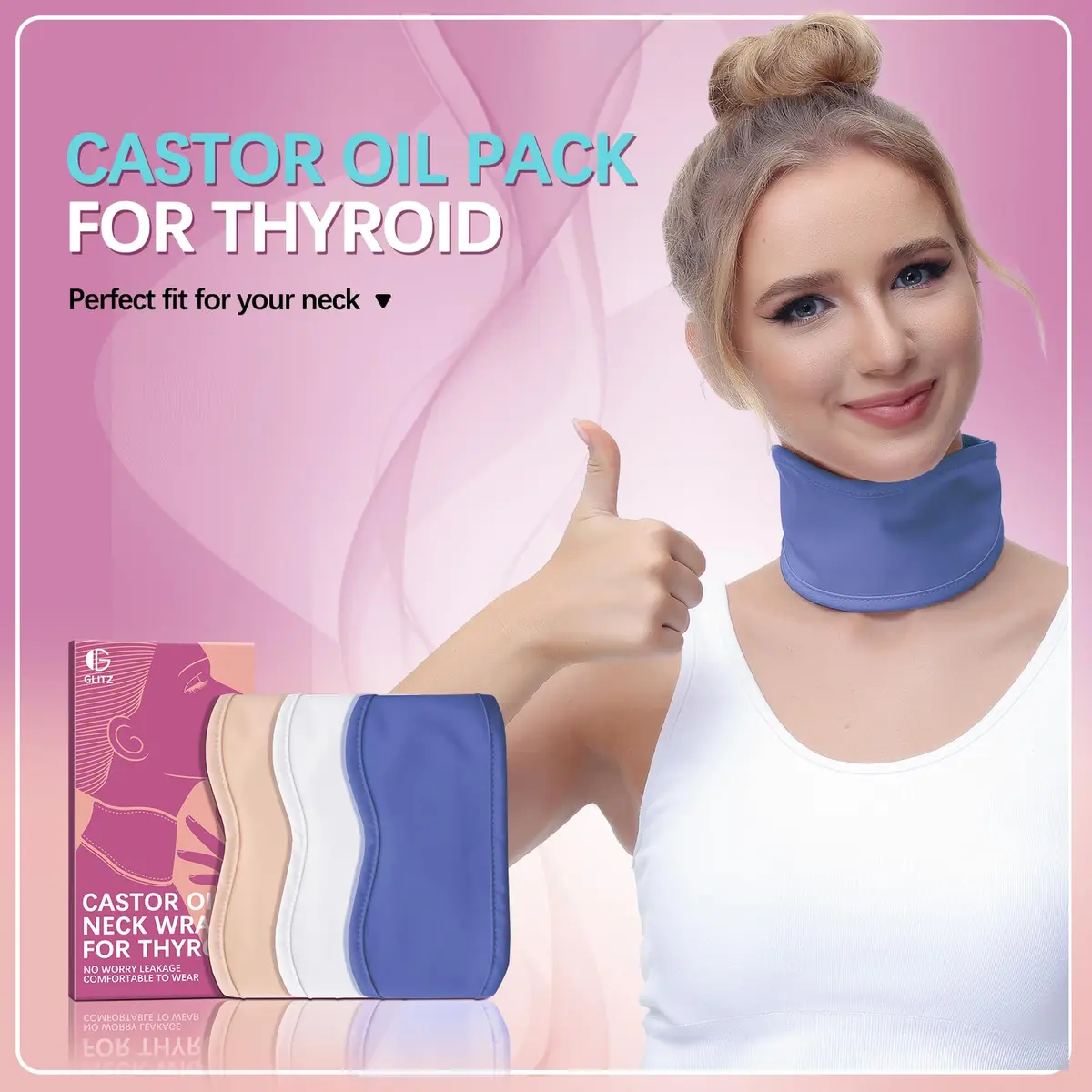 glitz Castor Oil Neck Wrap for Thyroid - Organic, Reusable, Leak-Proof, Violet | 50cm (19.68'') x 9cm (3.54'') - view 7