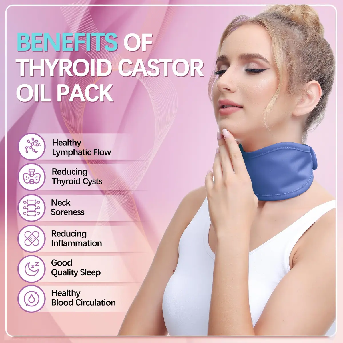 glitz Castor Oil Neck Wrap for Thyroid - Organic, Reusable, Leak-Proof, Violet | 50cm (19.68'') x 9cm (3.54'') - view 2