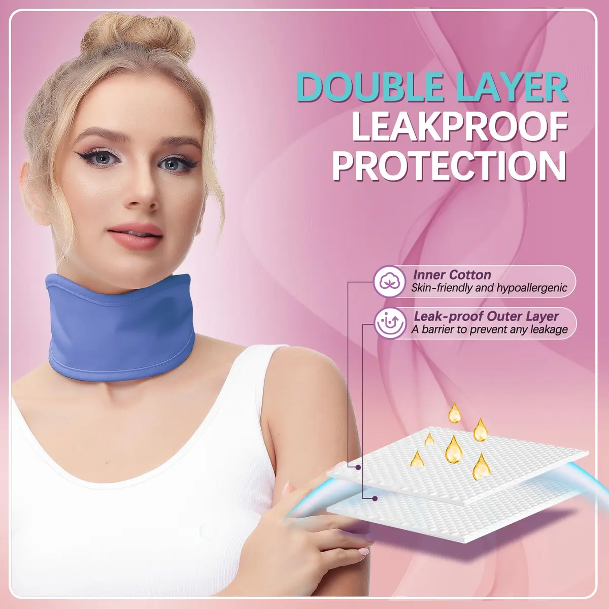 glitz Castor Oil Neck Wrap for Thyroid - Organic, Reusable, Leak-Proof, Violet | 50cm (19.68'') x 9cm (3.54'') - view 3