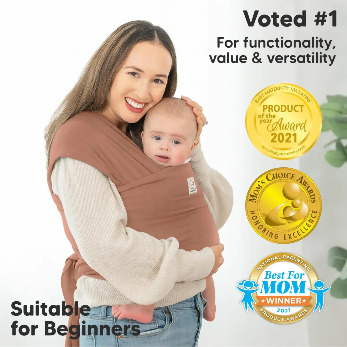 KeaBabies Original Baby Wrap Carrier - Terracotta | One Size, Ergonomic & Breathable - view 3