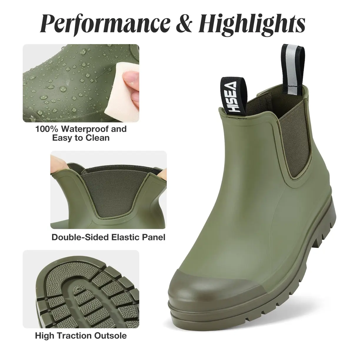 HISEA Women's Short Rain Boots Waterproof Ankle Chelsea Boots | Stylish, 100% Waterproof, All-Season Comfort (70-120 chars) - view 4