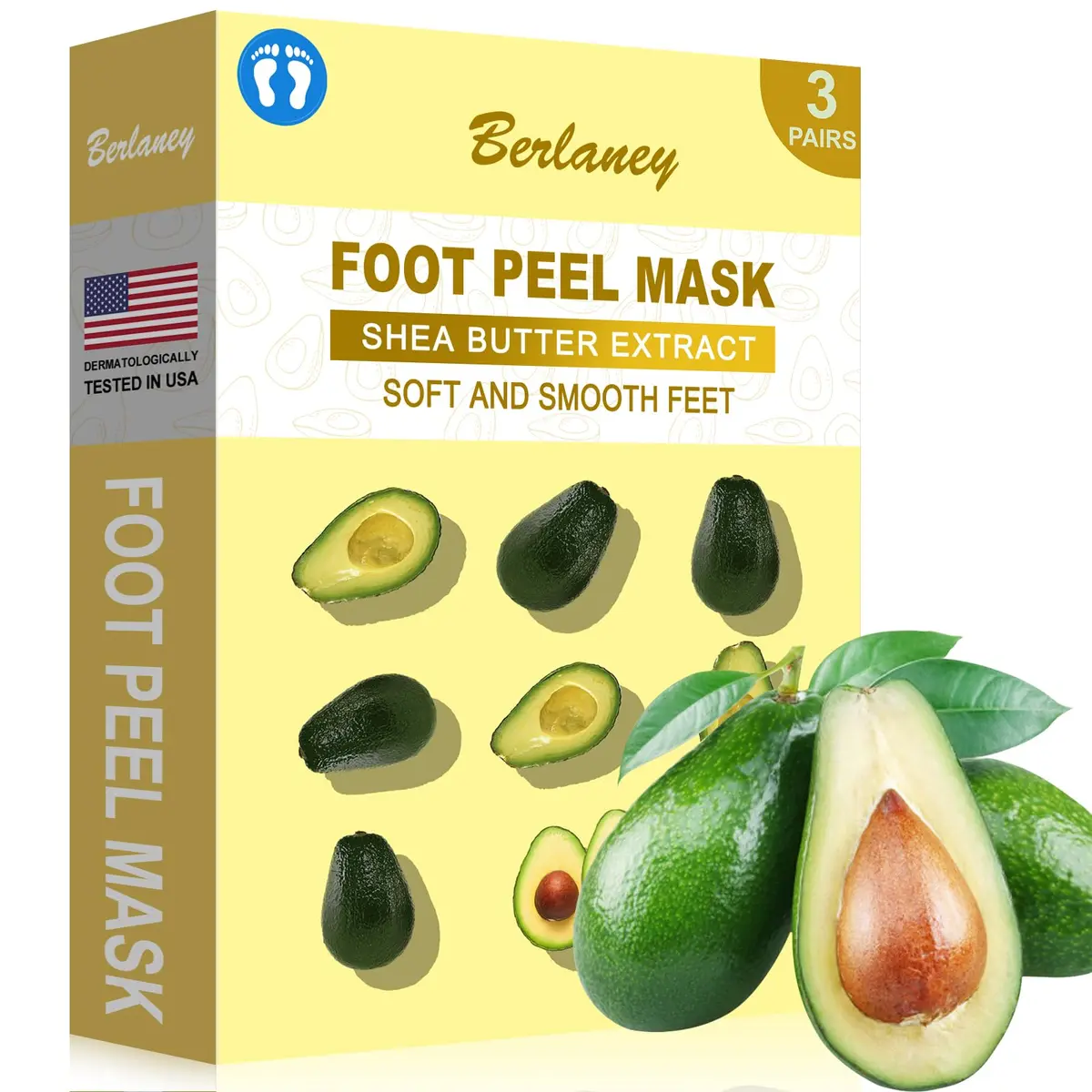 Berlaney Foot Peeling Mask for Dry Cracked Feet 3 Pairs | Exfoliating Peel with Shea Butter (60ml/2.03 Fl Oz) | Unisex - main product image