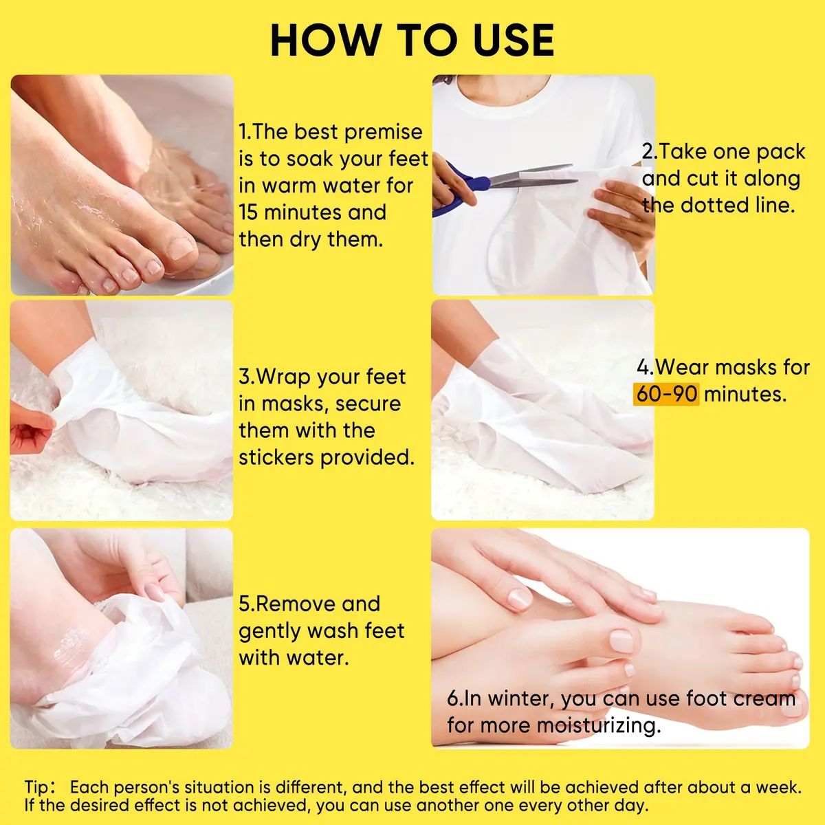 Berlaney Foot Peeling Mask for Dry Cracked Feet 3 Pairs | Exfoliating Peel with Shea Butter (60ml/2.03 Fl Oz) | Unisex - view 5