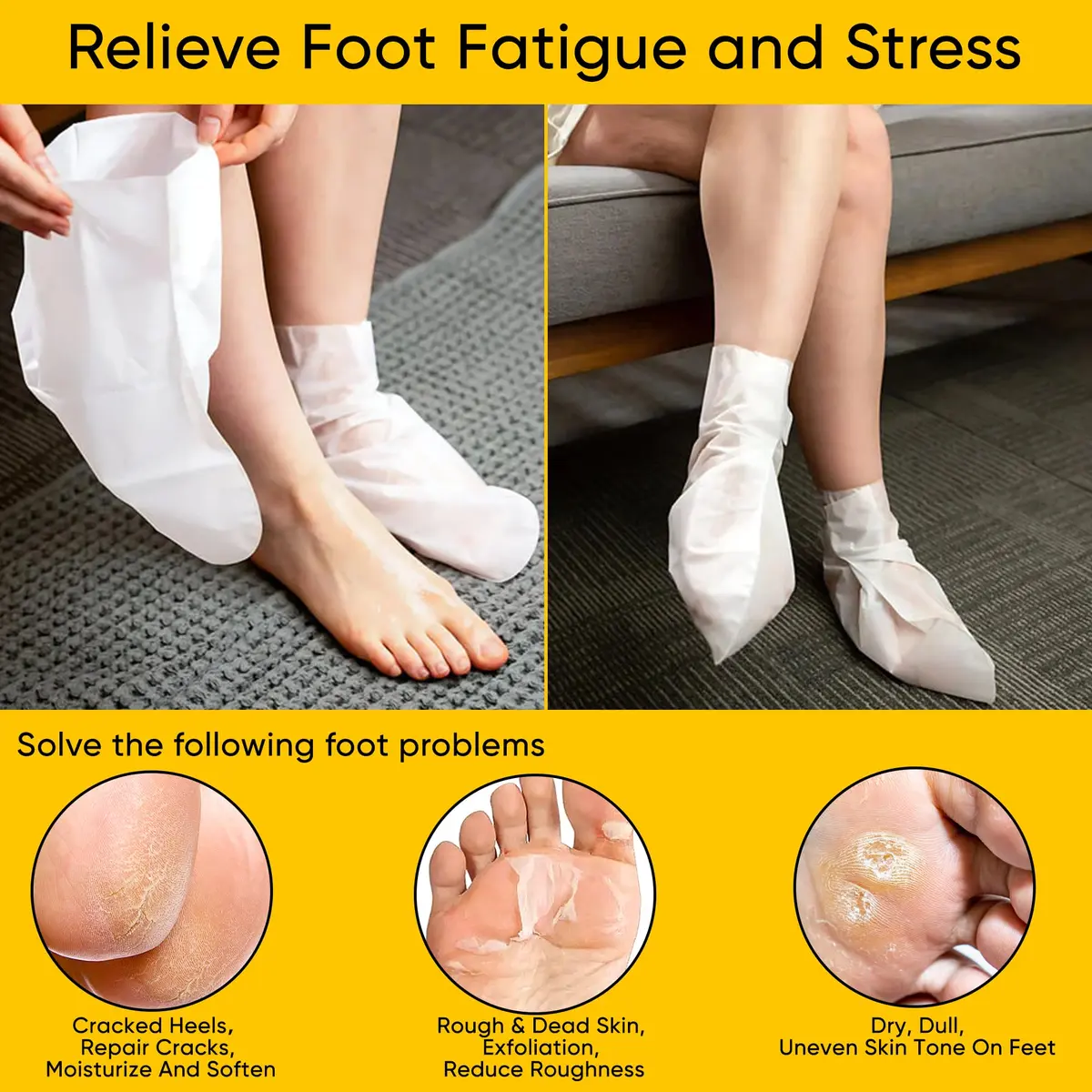 Berlaney Foot Peeling Mask for Dry Cracked Feet 3 Pairs | Exfoliating Peel with Shea Butter (60ml/2.03 Fl Oz) | Unisex - view 3