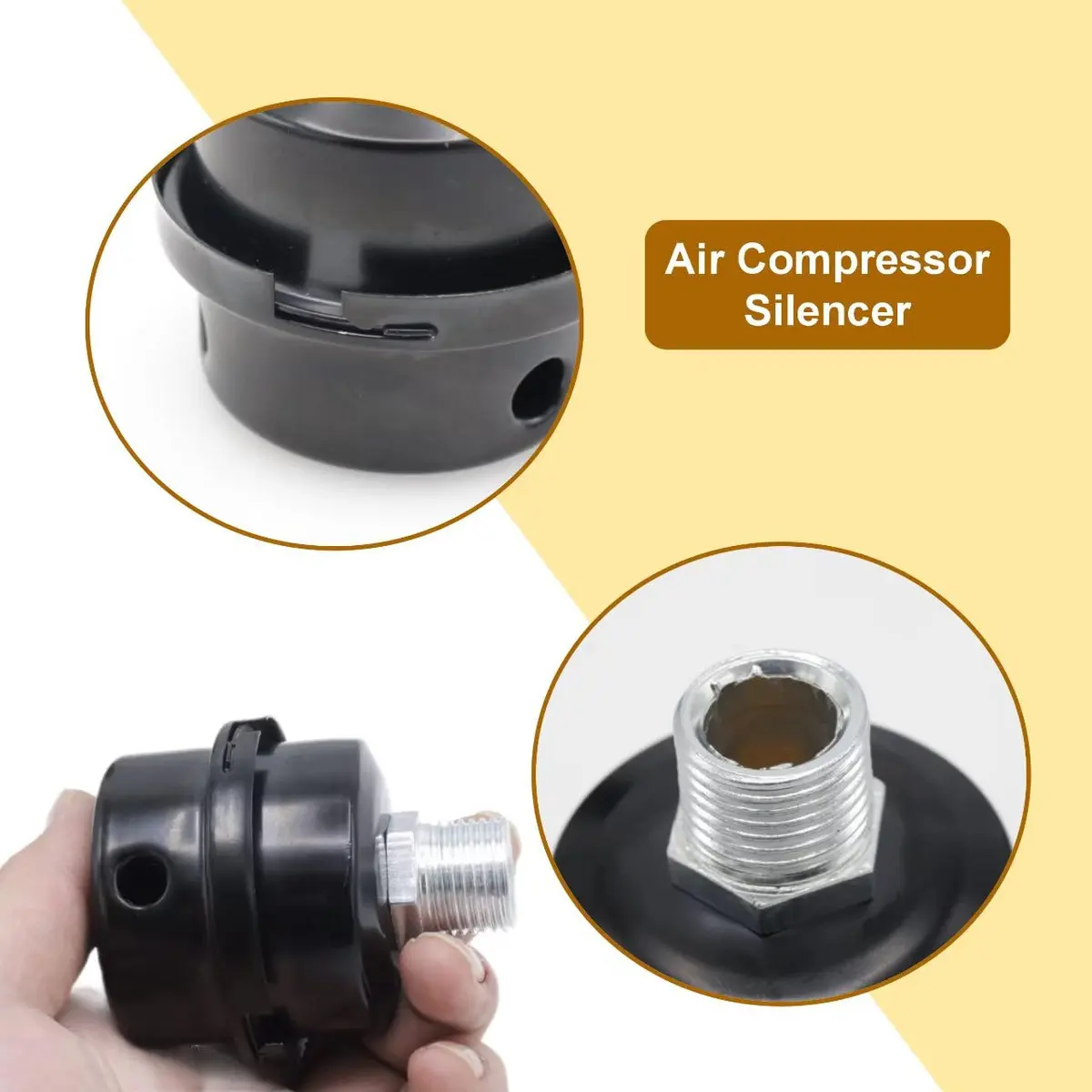 Joyangy 2-Pack 3/8" Straight Thread Air Compressor Intake Filter Silencer Muffler, 16mm Metal Filter Element - view 4
