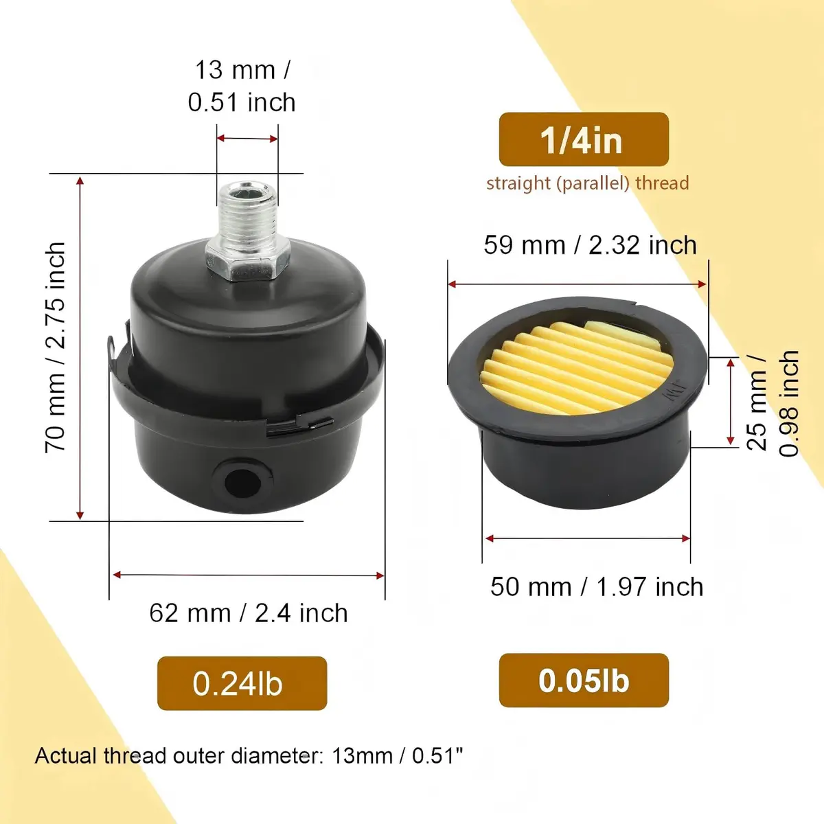 Joyangy 1/4" Metal Air Compressor Intake Filter Silencer Muffler | Noise Reduction & Dust Filtration - view 2