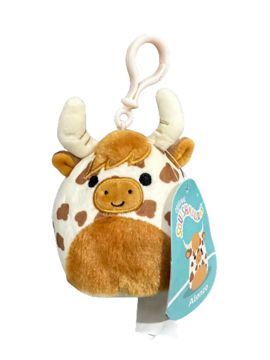 Squishmallows Alonzo 3.5" Plush Clip with Fuzzy Belly | Scottish Highland Cow Toy - main product image