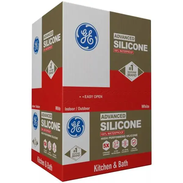 GE Advanced Silicone 2 Kitchen & Bathroom Caulk, White, 10 fl oz Cartridge, 12 Pack | Waterproof Sealant with 5X Stronger Adhesion - view 3