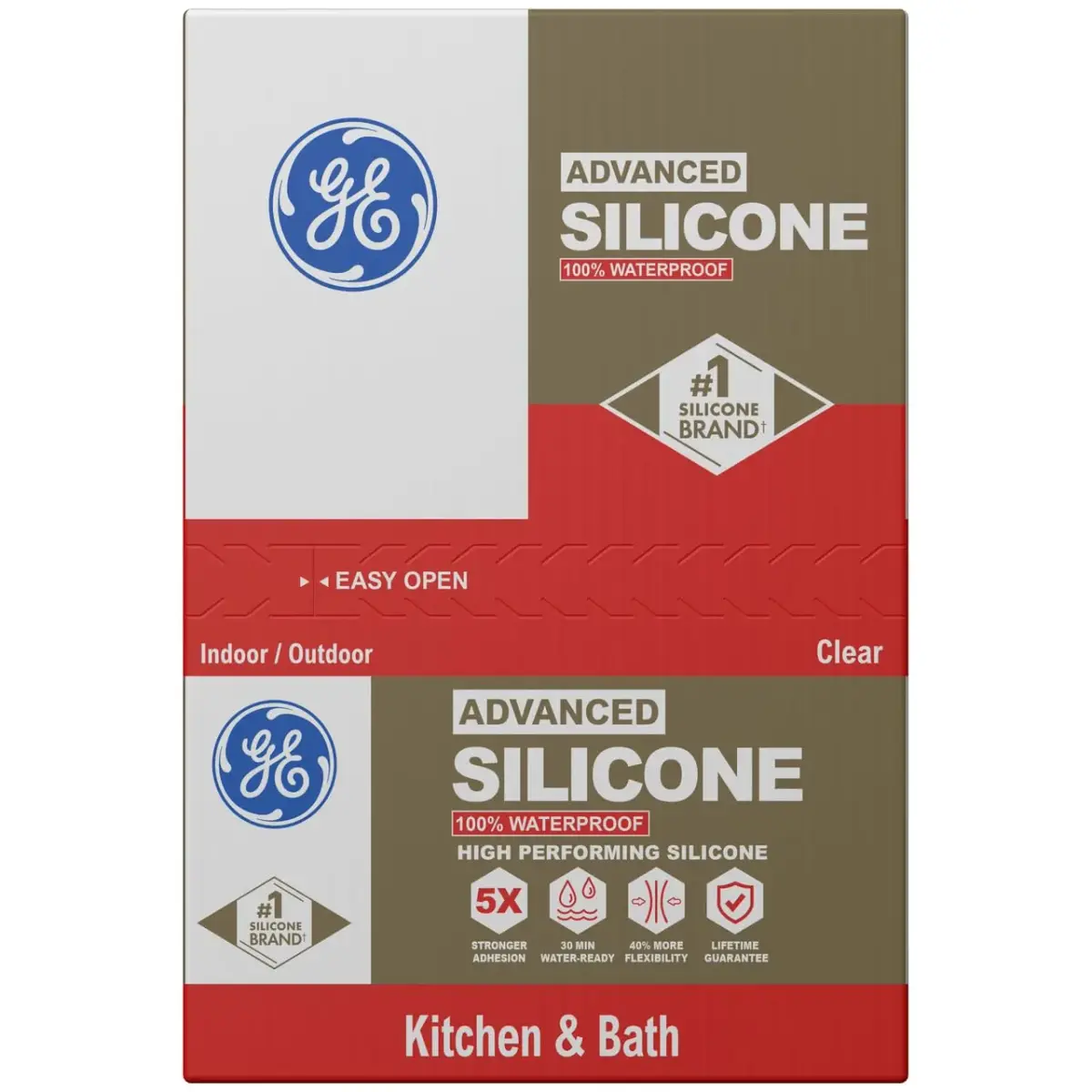 GE Advanced Silicone Caulk for Kitchen & Bathroom, Clear, 10 fl oz (296ml) Cartridge, 12 Pack | 5X Stronger Adhesion - view 2
