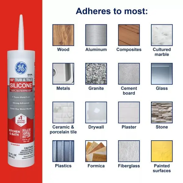 GE Silicone Tub & Tile Caulk for Kitchen & Bath, Clear, 10.1 fl oz | Waterproof & Flexible Sealant - view 6