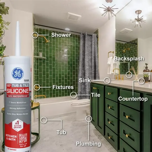 GE Silicone Tub & Tile Caulk for Kitchen & Bath, Clear, 10.1 fl oz | Waterproof & Flexible Sealant - view 8