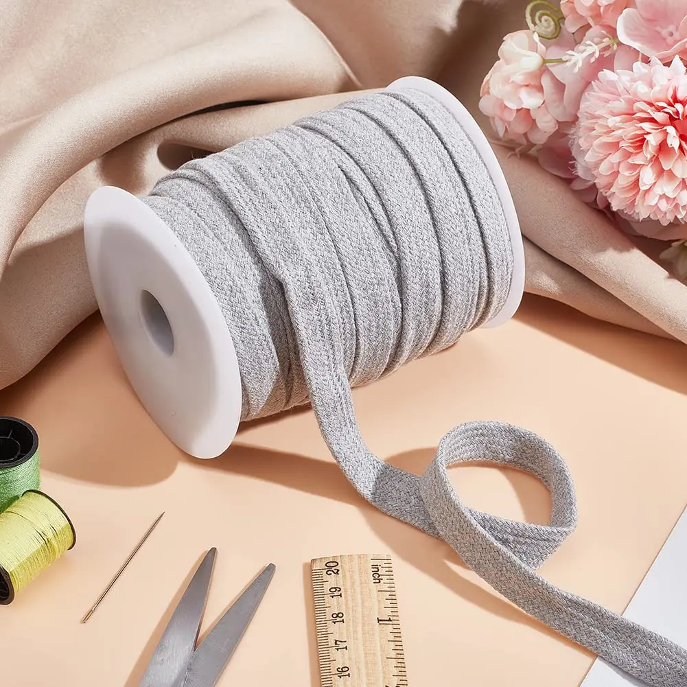 BENECREAT 27 Yards Light Grey Flat Cotton Cord 15mm | Durable Garment & DIY Drawstring - view 5