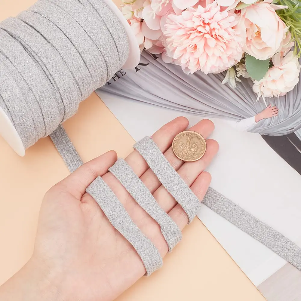 BENECREAT 27 Yards Light Grey Flat Cotton Cord 15mm | Durable Garment & DIY Drawstring - view 3