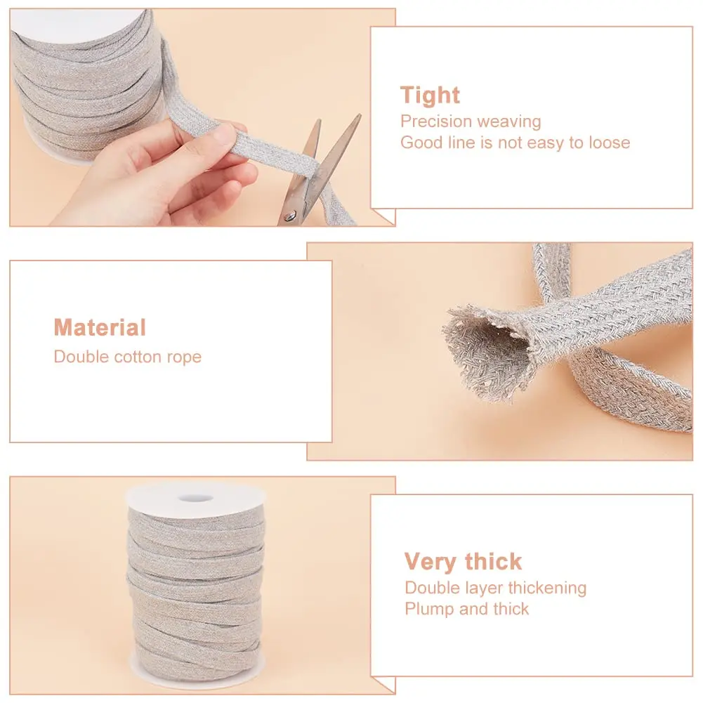 BENECREAT 27 Yards Light Grey Flat Cotton Cord 15mm | Durable Garment & DIY Drawstring - view 4
