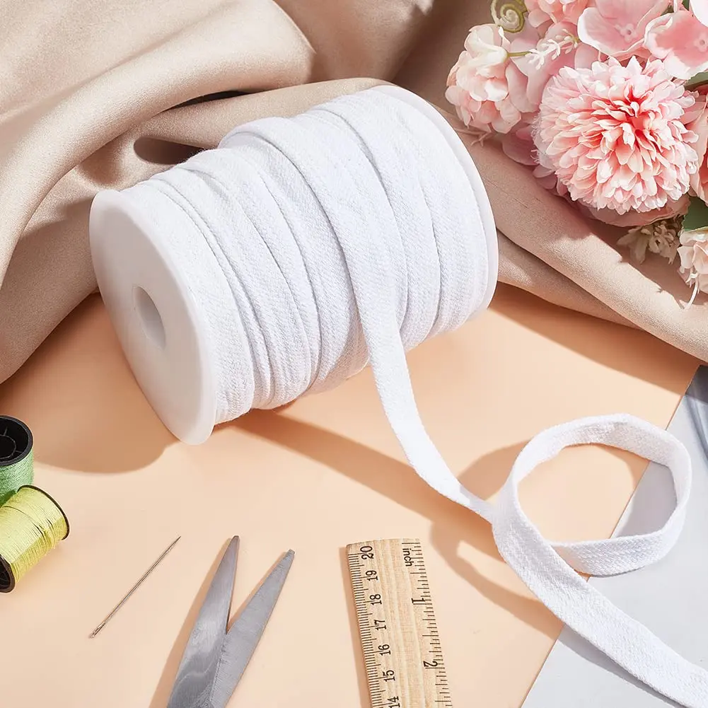 BENECREAT 27 Yards White Flat Cotton Cord | 5/8 inch Wide Hollow Drawstring for Garment & Crafts - view 5