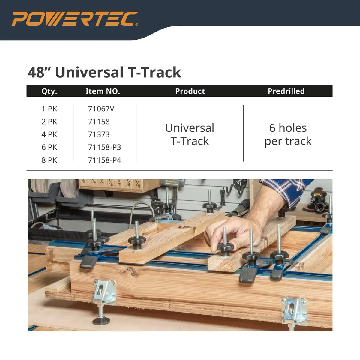POWERTEC 71158-P3 Universal T-Track 48 Inch Double-Cut Profile 6 Pack | Aluminum Woodworking Jigs & Fixtures - view 8
