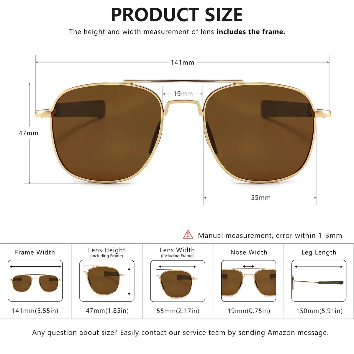SUNGAIT Men's Military Style Polarized Pilot Aviator Sunglasses Bayonet Temples | HD UVA/UVB Protection (70-120 chars) - view 5
