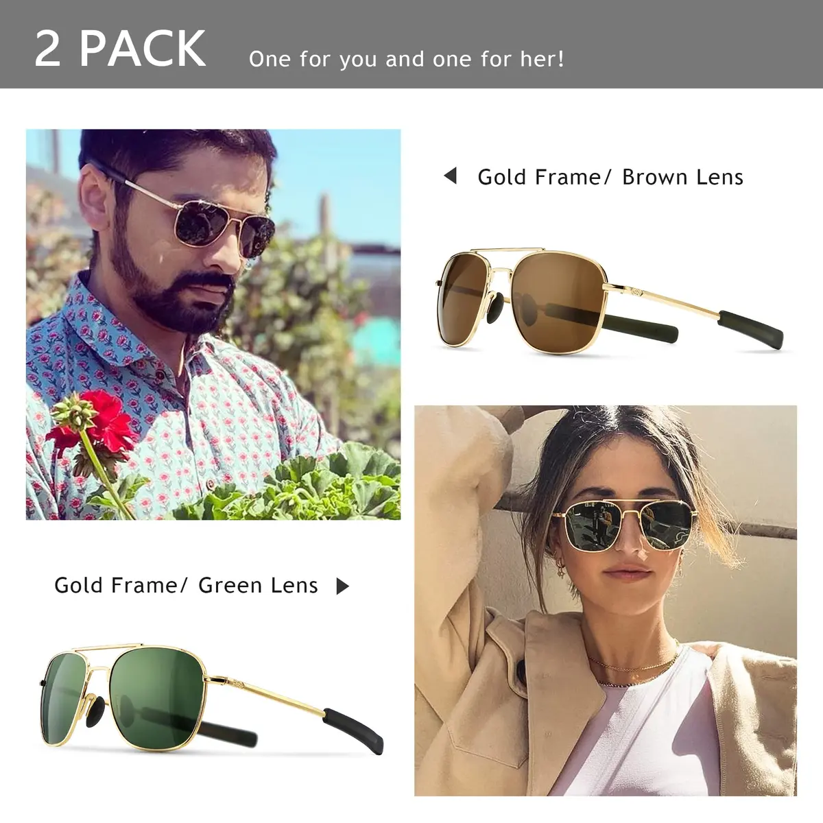 SUNGAIT Men's Military Style Polarized Pilot Aviator Sunglasses Bayonet Temples | HD UVA/UVB Protection (70-120 chars) - view 3