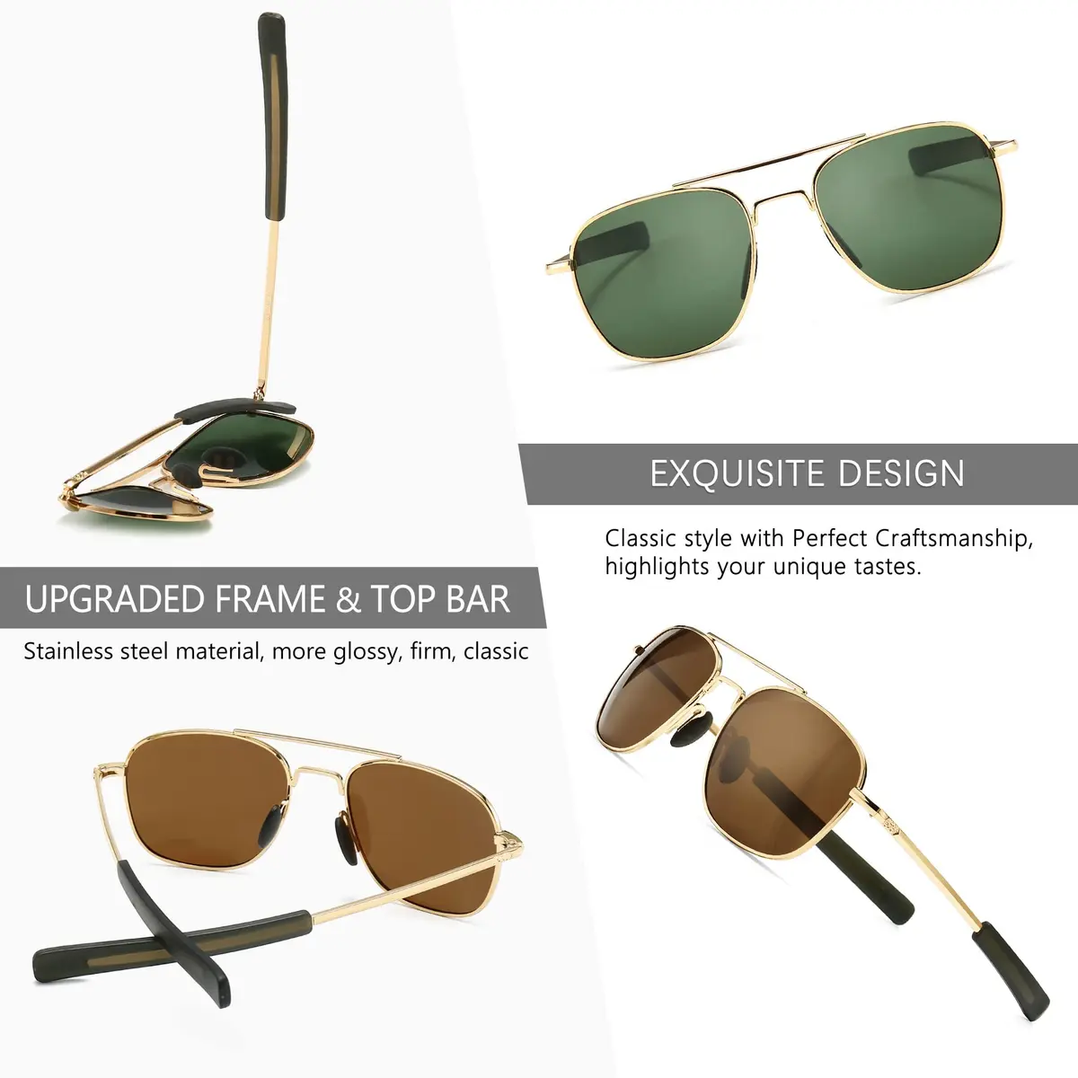 SUNGAIT Men's Military Style Polarized Pilot Aviator Sunglasses Bayonet Temples | HD UVA/UVB Protection (70-120 chars) - view 4