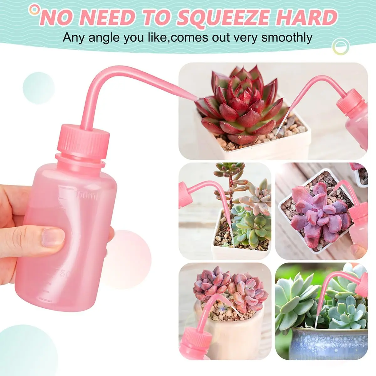 Valchoose Pink LDPE Squeeze Wash Bottle 150ml (5.1oz) | Bent Nozzle for Precision Watering & Lab Use - view 5