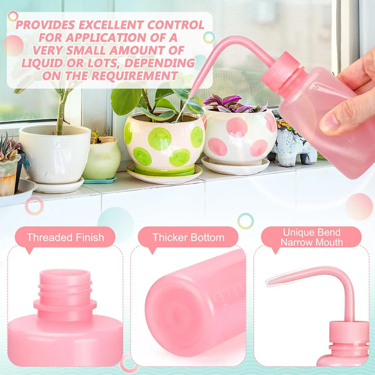 Valchoose Pink LDPE Squeeze Wash Bottle 150ml (5.1oz) | Bent Nozzle for Precision Watering & Lab Use - view 6
