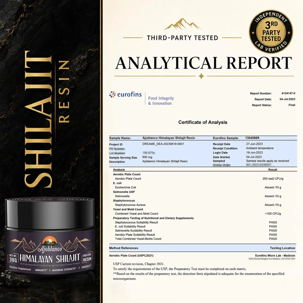 Ajoblanco 600mg Himalayan Shilajit Resin | Organic Ayurvedic Energy & Immunity Support - view 7