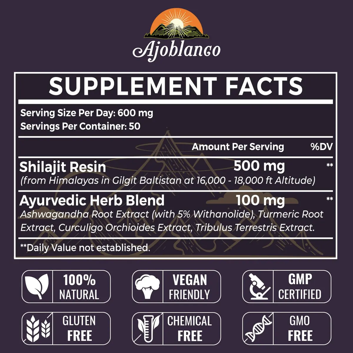 Ajoblanco 600mg Himalayan Shilajit Resin | Organic Ayurvedic Energy & Immunity Support - view 2