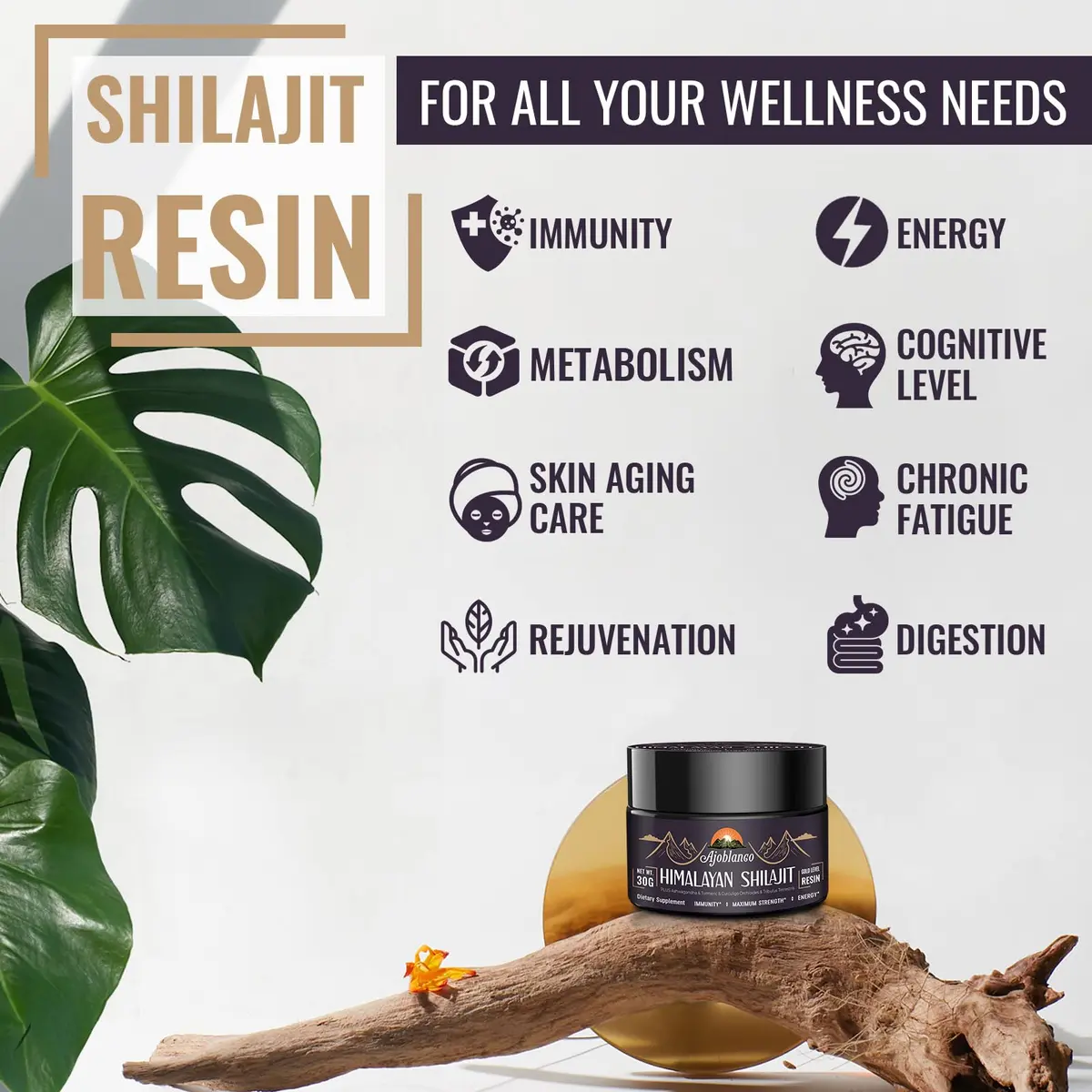 Ajoblanco 600mg Himalayan Shilajit Resin | Organic Ayurvedic Energy & Immunity Support - view 3