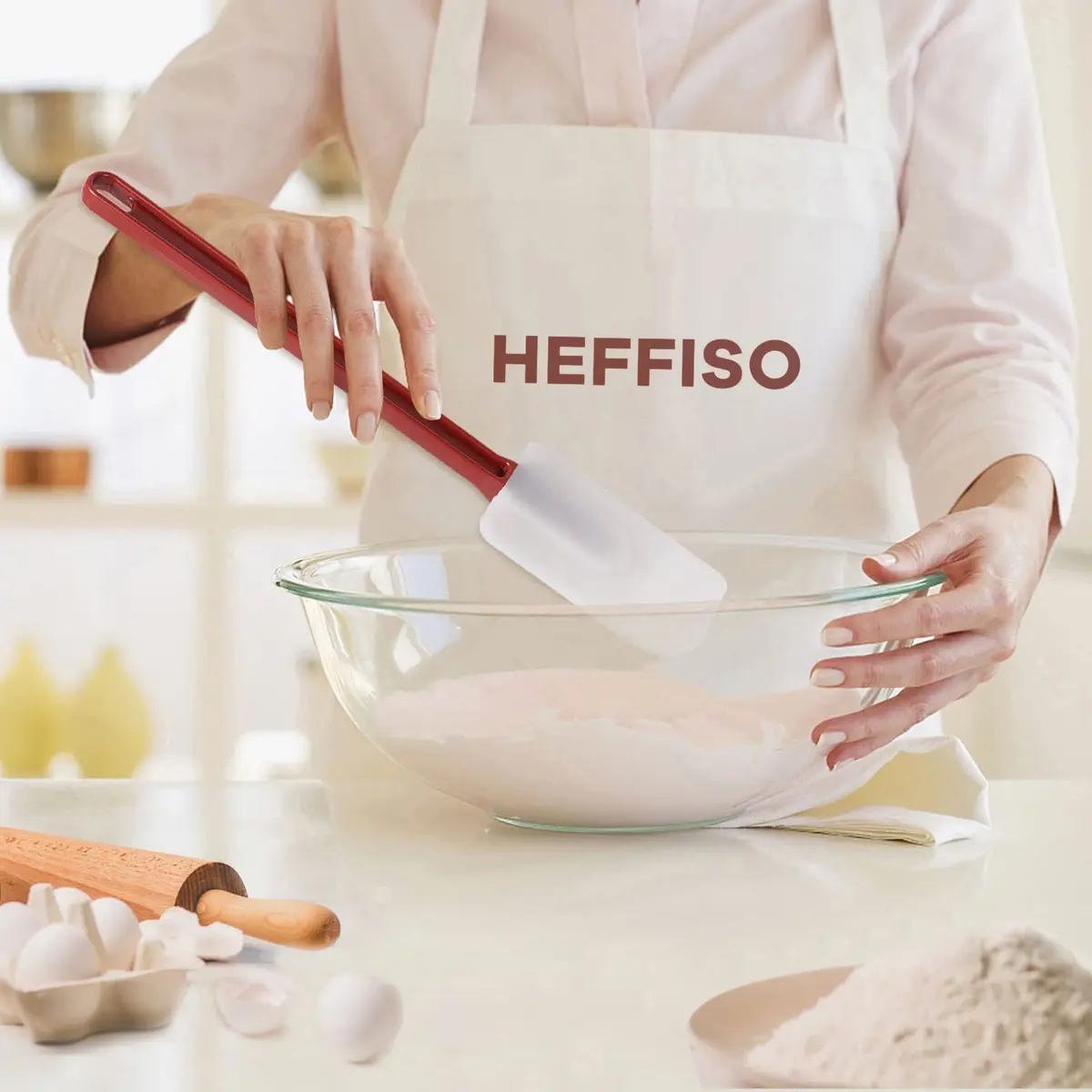 heffiso Silicone Rubber Spatula Set of 3, High Heat, Commercial (2 Spoonula + 1 Scraper, 24 cm / 9.5 Inches) | Food Grade Silicone for Indian Kitchens - view 4