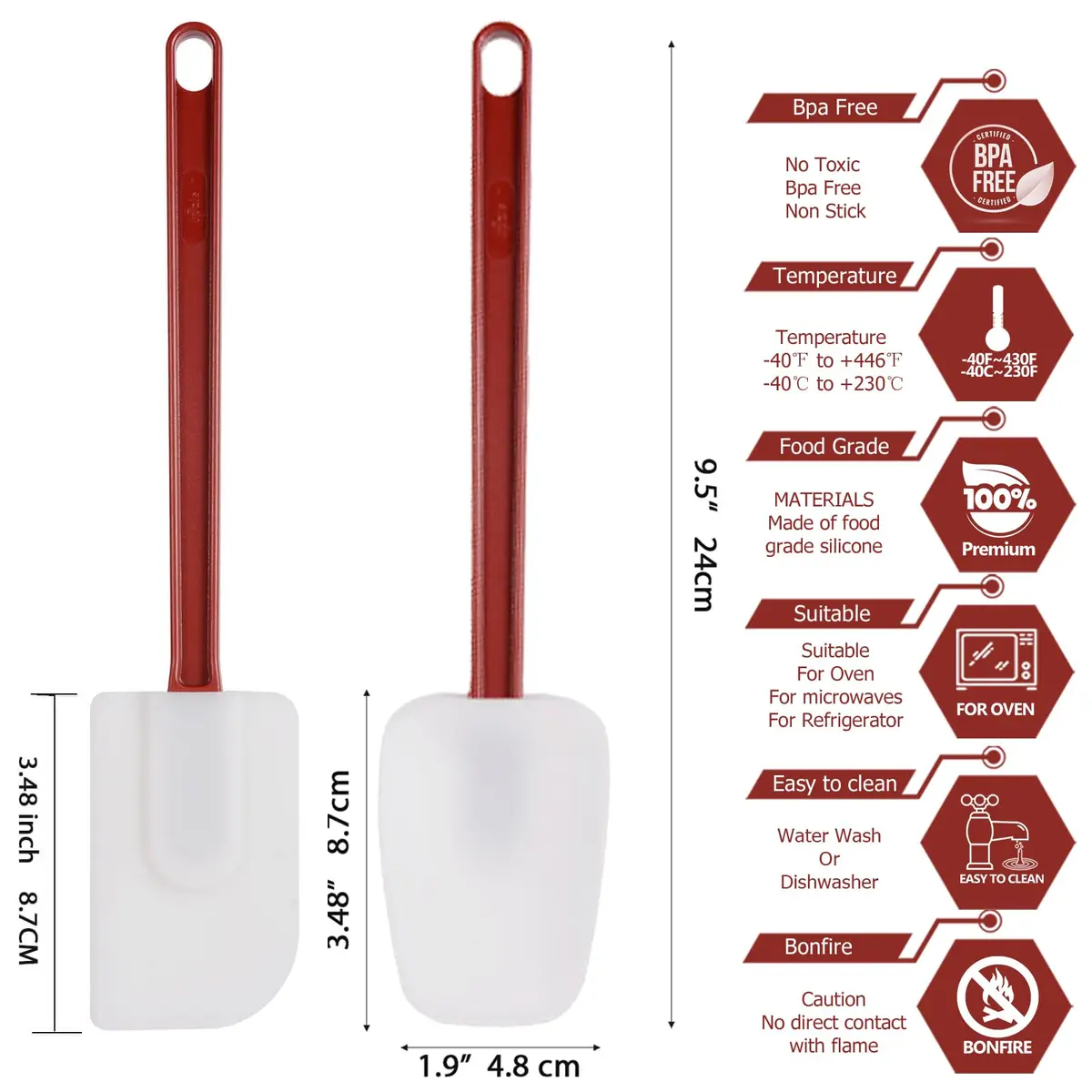 heffiso Silicone Rubber Spatula Set of 3, High Heat, Commercial (2 Spoonula + 1 Scraper, 24 cm / 9.5 Inches) | Food Grade Silicone for Indian Kitchens - view 2