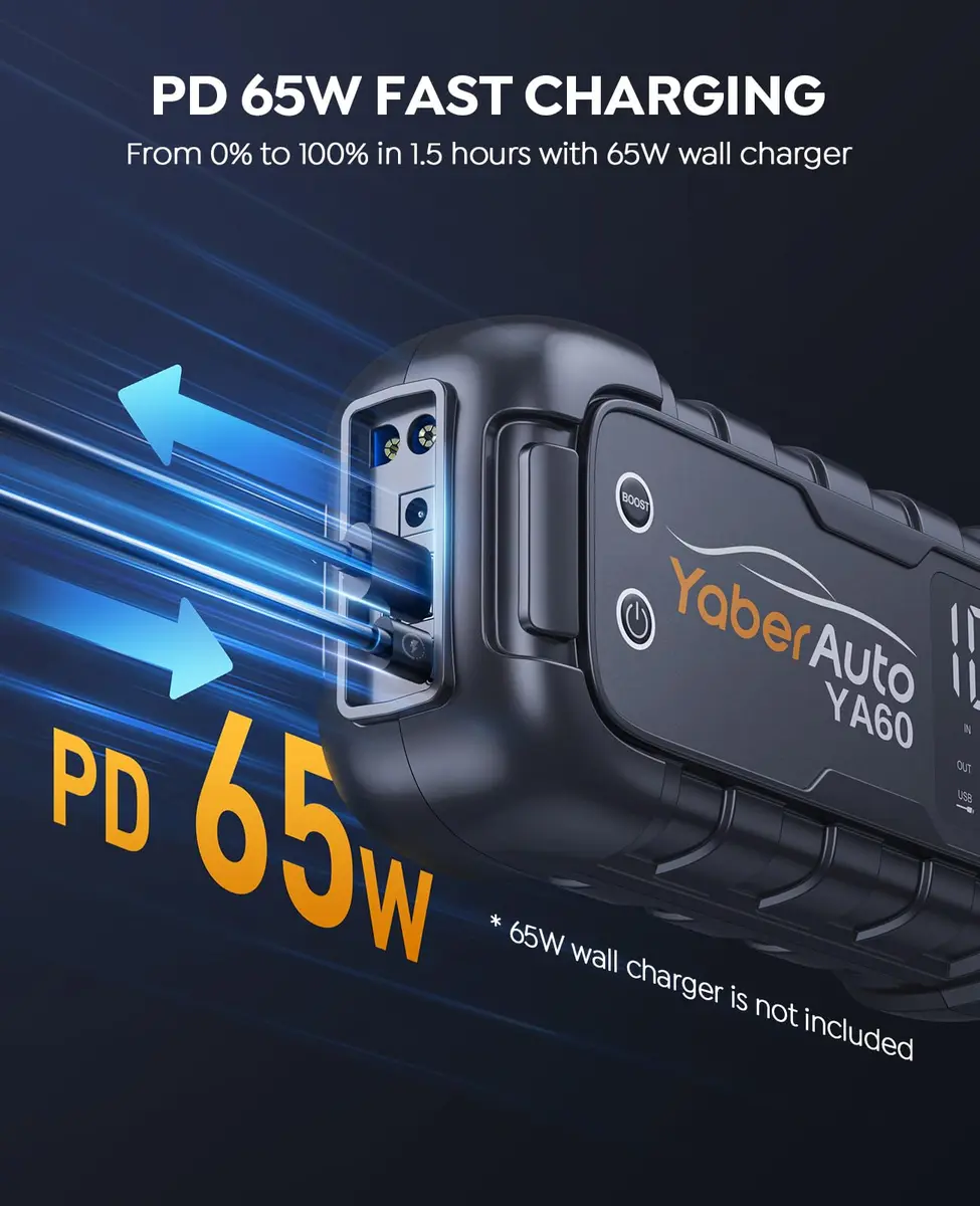 YaberAuto Jump Starter 8000A 99Wh | 65W Fast Charging for All Gas/12.0L Diesel - view 3