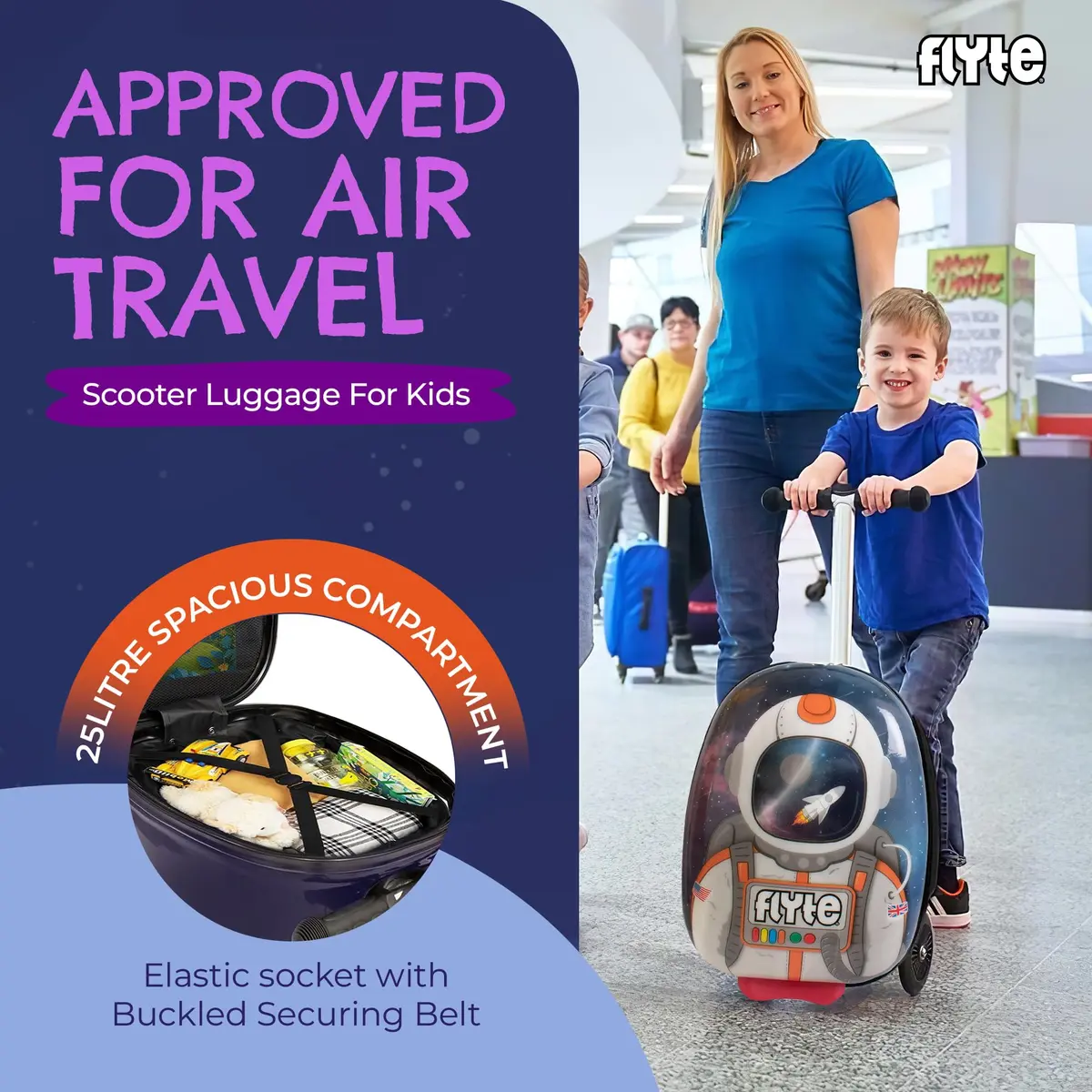 Flyte Scooter Suitcase Folding Kids Luggage 18" Sammie the Spaceman | 25 Litre Capacity with Ride On & Wheels - view 5
