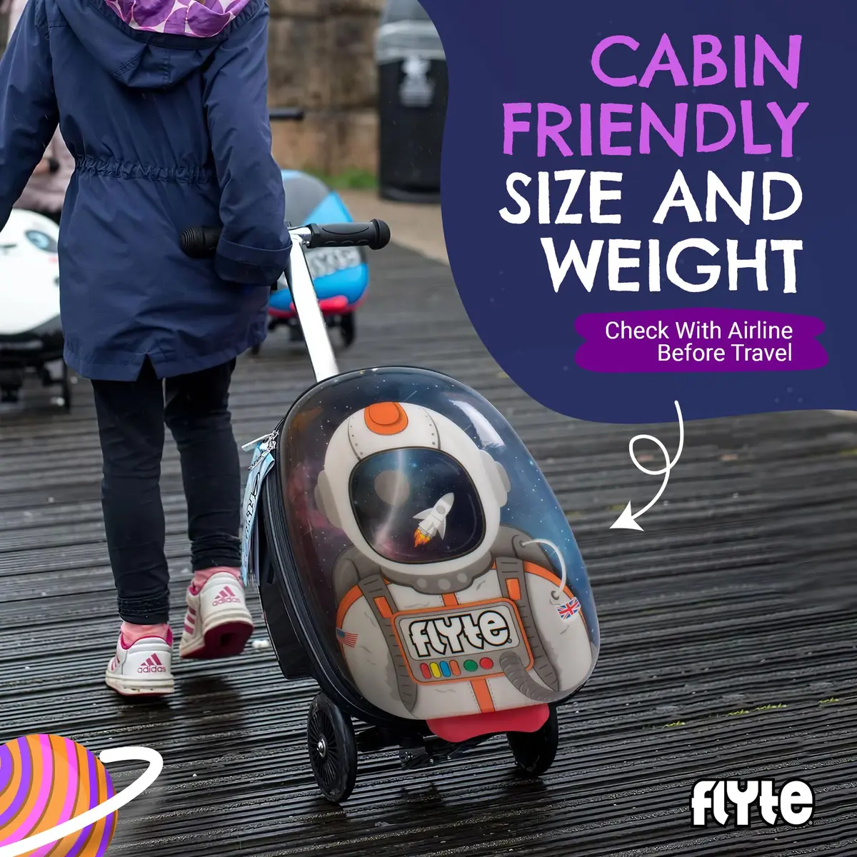 Flyte Scooter Suitcase Folding Kids Luggage 18" Sammie the Spaceman | 25 Litre Capacity with Ride On & Wheels - view 7