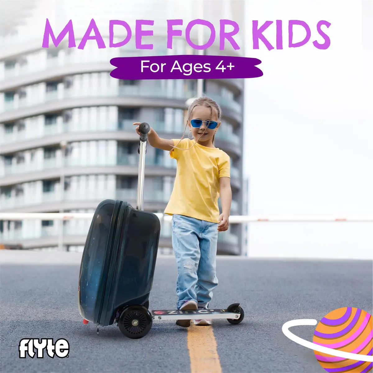 Flyte Scooter Suitcase Folding Kids Luggage 18" Sammie the Spaceman | 25 Litre Capacity with Ride On & Wheels - view 4