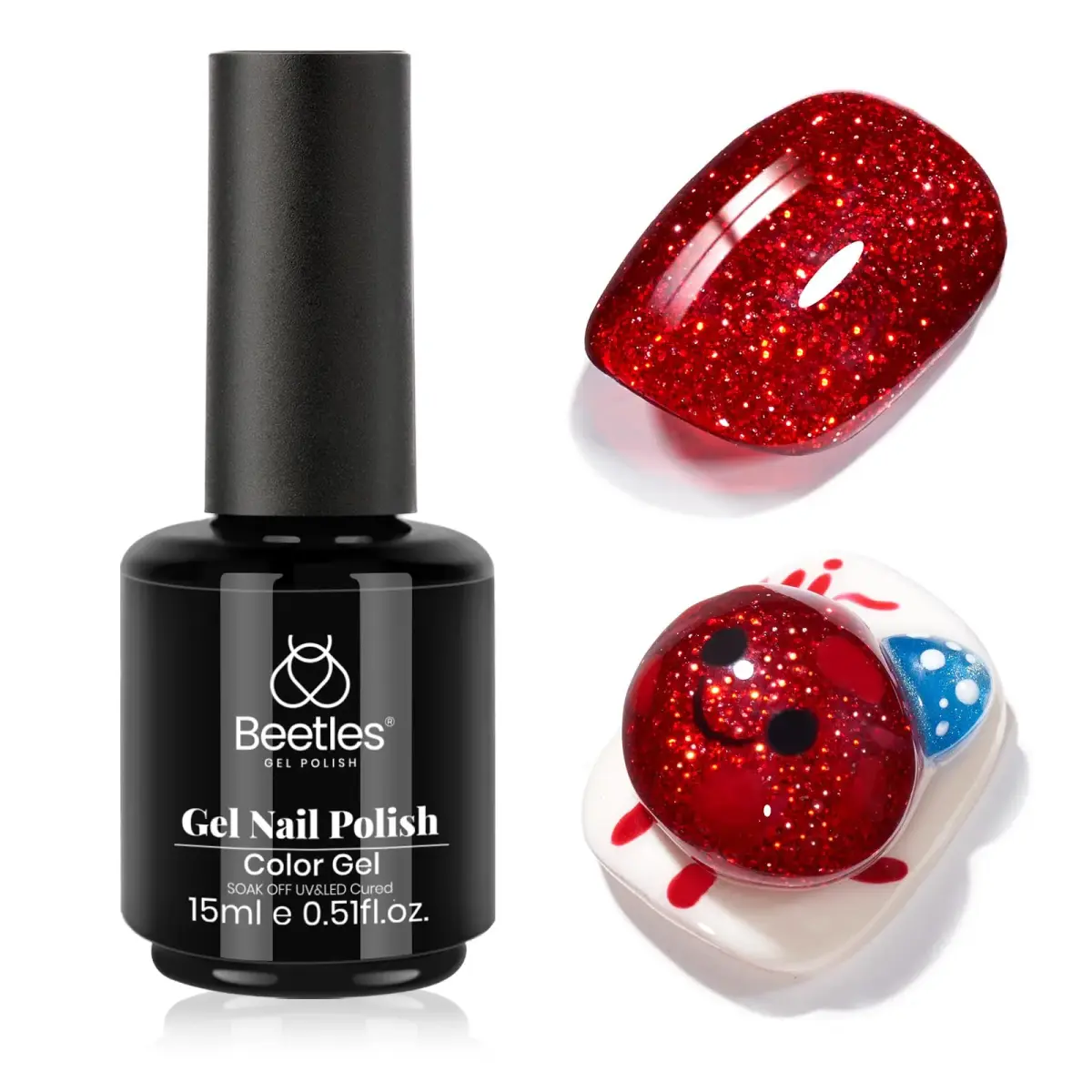 Beetles Glitter Red Gel Nail Polish Wine Red Shimmer 15ml (0.5 Fl Oz) | 10-Free Formula - main product image