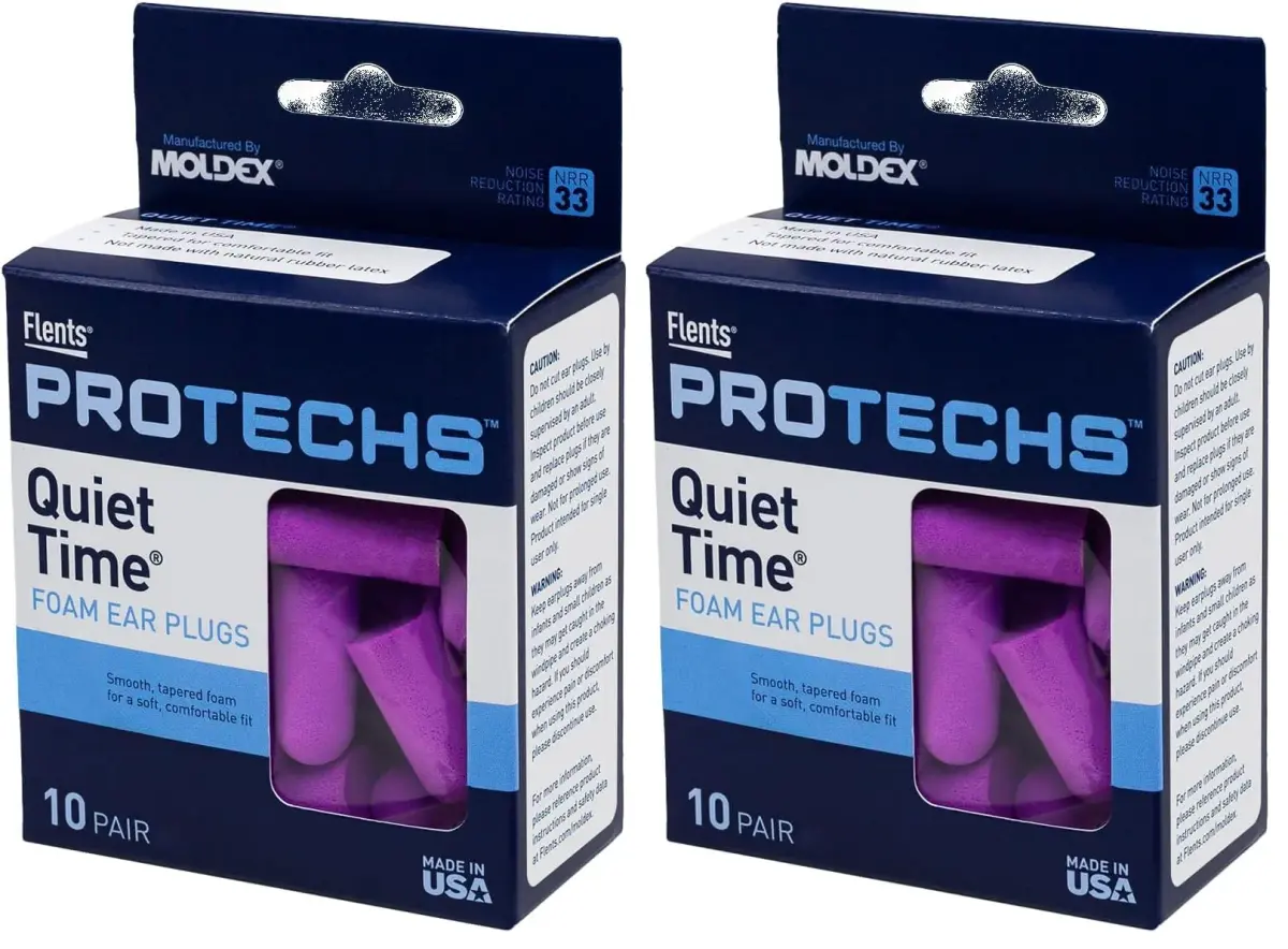 Flents Protechs Foam Ear Plugs NRR 33 Purple 20 Pair (10 Pair Pack x 2) | High-Noise Reduction for Sleep & Travel - main product image