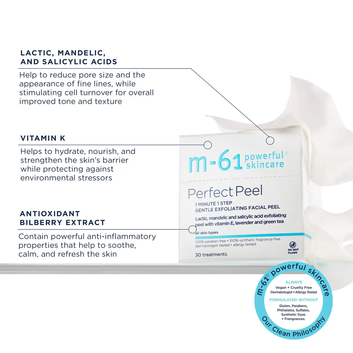 m-61 Perfect Peel Gentle Exfoliating Facial Peel, 30 Treatments | Light Daily Skin Resurfacing & Clarifying - view 3